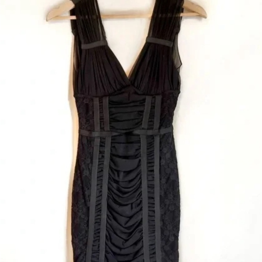 H & M Little Black Stretchy Lace Detail Dress sz 8